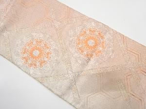 斜め格子に華紋・毘沙門亀甲模様織り出し　暈し袋帯